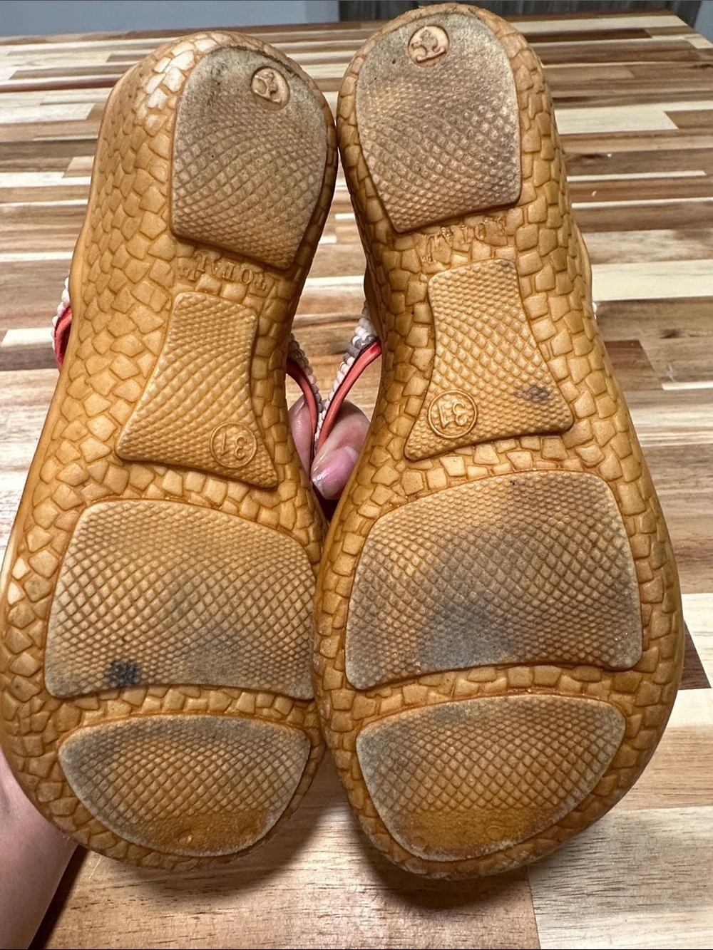 Coral Beaded Wedge Flip Sandals for Kids 478